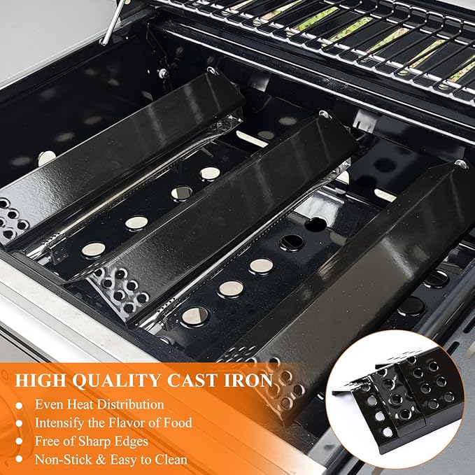 Hisencn Grill Replacement Parts for Expert Gas Grill 3 Burner 720-0988EC 720-0988EG 720-0988ED Grill, Cast Iron Grill Grates and Porcelain Steel Heat Tent Plates Heat Shield Repair Kit