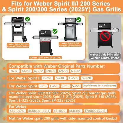 Full Size Griddle for Weber GS4 Spirit II & I E210 E220 S210 S220,Spirit 2 Grill Parts Grill Flat Top Insert w/Handles, 7637 64815 6702 Replacement Parts for Weber Spirit 2 Griddle Insert,Carbon Steel