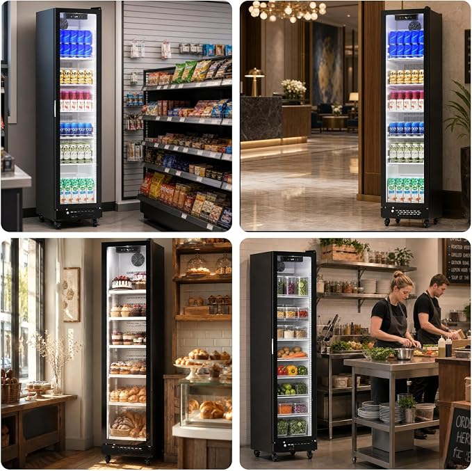 Electactic Wine Refrigerator 8.3 Cu.Ft Glass Door Beverage Cooler Freestanding Refrigerator Counter Commercial Merchandiser w/Large Capacity Advanced Cooling System LED Light Adjustable Shelves Black