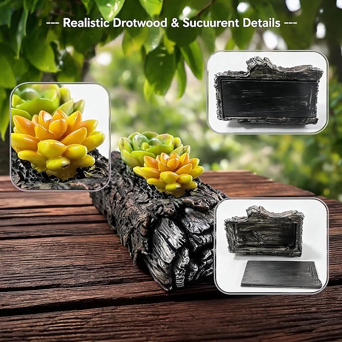 Key Hider Outdoor Waterproof Resin Wood Succulent Hidden Storage Yard Decor | Rustic Farmhouse Aesthetic, Doubles as Decorative Yard Ornament, Thoughtful Gift for Gardeners/Father's Day