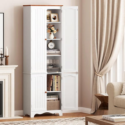 Function Home 72" Kitchen Pantry Cabinet, Freestanding Storage Cabinets, Tall Food Pantry with Doors and Adjustable Shelves, Utility Floor Cabinet for Kitchen Dining Room Living Room, White