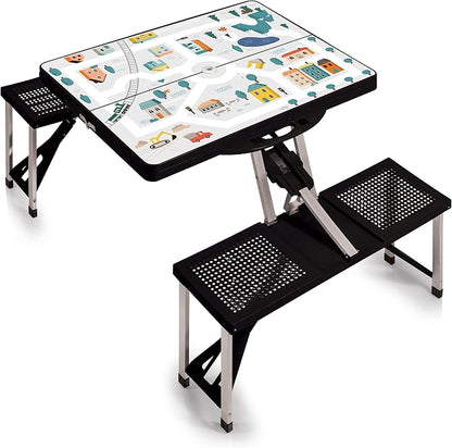 Picnic TIME Portable Folding Picnic Table with Seats for 4, Collapsible Aluminum Table with Benches & Umbrella Hole, Lightweight Foldable Table for Camping, Travel, Backyard, Tailgating | with Umbrella Hole