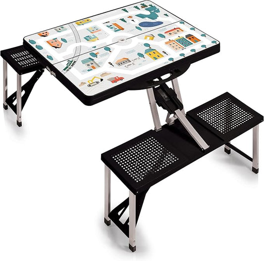 Picnic TIME Portable Folding Picnic Table with Seats for 4, Collapsible Aluminum Table with Benches & Umbrella Hole, Lightweight Foldable Table for Camping, Travel, Backyard, Tailgating | with Umbrella Hole