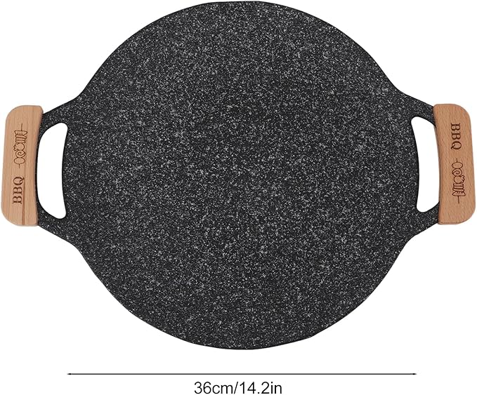 gernie Korean BBQ Grill Pan, Nonstick Round Griddle Grill Pan, Portable Round Cast Iron Skillet with Handle, Multifunctional Stove Plate for Meats, Pancakes, Korean Grill Pan for, gernief9w01iphkm-13