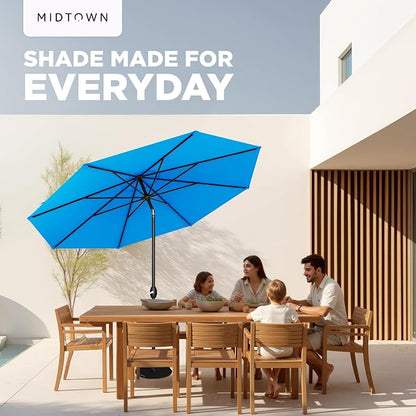 Midtown Umbrellas - 10-Year-No-Fade 8 Ft Patio Umbrella with Terylast Fabric, Auto-Tilt Aluminum Frame and 8 Reinforced Ribs for Deck, Pool, Garden & Beach - Cobalt Blue Canopy, Black Pole
