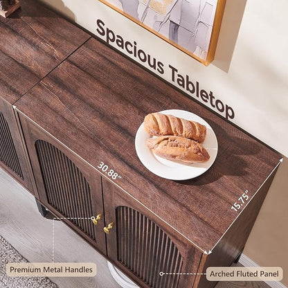 IFGET Modern Buffet Cabinet with Storage, 123.5" W Fluted Arched Sideboard Cabinet w/Adjustable Shelves, Wooden Modular Coffee Bar for Dining Room, Kitchen, Living Room, Entryway, Brown