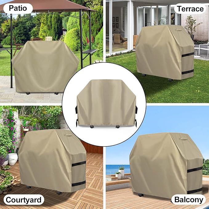 OutdoorLines Waterproof Heavy Duty BBQ Grill Cover - Universal Barbecue Grill Covers UV Resistant Barbeque Gas Grill Cover for Outdoor Outside Grill, 72L x 26W x 51H Inch, Camel