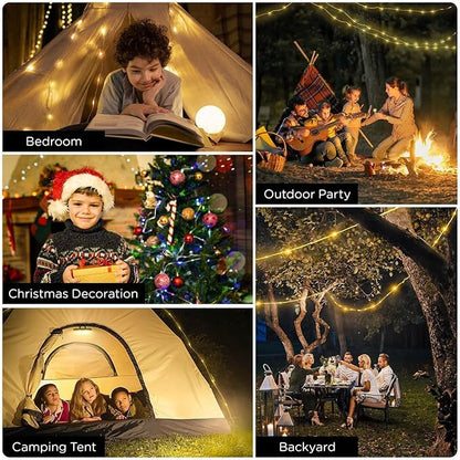 3-Pack Camping String Lights 4 in 1, 32.8FT Quick Storage 8 Modes | Portable Rechargeable Fairy Tent Lights String, Hanging Lantern LED Lamp for Outdoor Indoor Patio Decor Camping Essentials