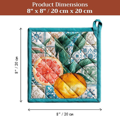 Maison d' Hermine Pot Holders 100% Cotton Potholders (8" x 8", Pack of 1) | Heat Resistant Hot Pads with Loop BBQ Cooking Baking Farmhouse Kitchen Handling Hot Pans Spring Summer - Agrume