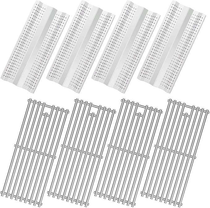 4 Pcs 9MM Stainless Steel Cooking Grid Grates and 4Pcs Heat Plates Flame Tamer for Blaze Grill Replacement Parts,for Blaze Grill Model BLZ-4LTE2-LP,BLZ-4NG,BLZ-4LP,BLZ-4-Cart,BLZ-4NG-Cart