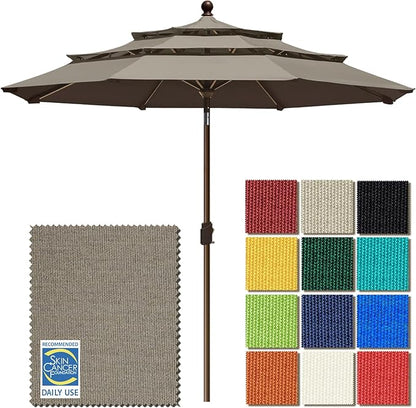 EliteShade USA 10-Year-Non-Fading 9ft 3-Tier Market Patio Umbrella, Commercial Grade Outdoor Table Umbrella with Crank Open, Windproof & UPF 50+ UV Protection, Heavy Duty Ventilation for Garden, Deck, Pool, Backyard, Beach & Bistro, Taupe