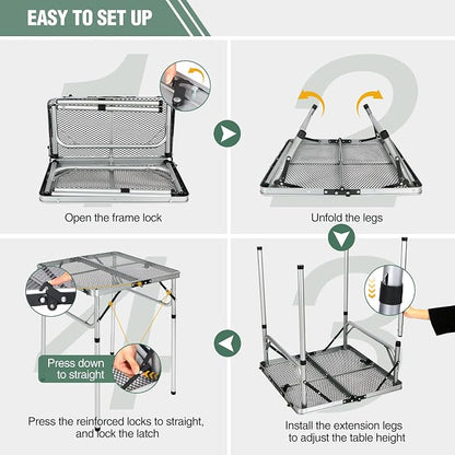 REDCAMP 24" Square Folding Grill Table for Outside, Lightweight Portable Metal Aluminum Outdoor Grill Table with Adjustable Height Legs, Great for Camping Picnic Cooking BBQ, Silver 2ft