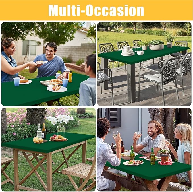 Rectangle Table Cloth, Waterproof Elastic Fitted Tablecloth for 5 Foot Folding Tables, Washable Polyester Tablecloths for Picnic, Camping, Outdoor (Emerald Green, 30"x60")