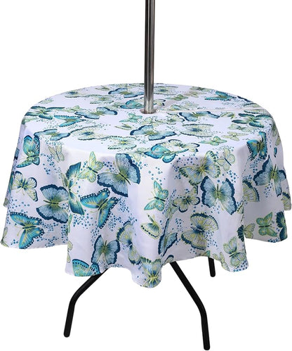 SUQ I OME Outdoor Tablecloth, Green Butterfly, 60'' Round with Zipper | Umbrella Hole with Zipper, Zippered Design, For Backyard Circular Table, For BBQs/Picnic