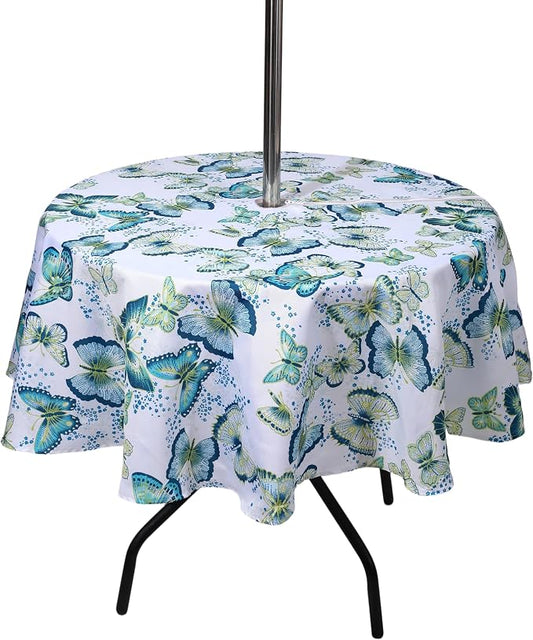 SUQ I OME Outdoor Tablecloth, Green Butterfly, 60'' Round with Zipper | Umbrella Hole with Zipper, Zippered Design, For Backyard Circular Table, For BBQs/Picnic
