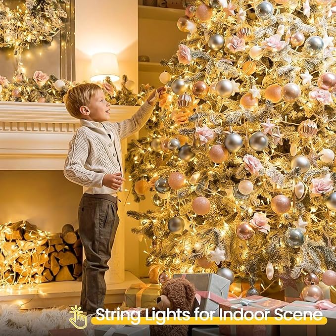 4 Pack String Lights Battery Operated with Timer, 66FT 200 LED Waterproof Battery Twinkle Lights, 8 Modes Fairy Light for Indoor & Outdoor Party Bedroom Porch Tree Christmas Decorations (Warm White)