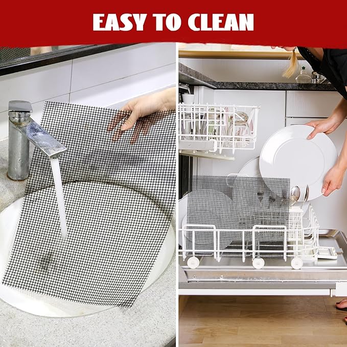 6 Pcs BBQ Grill Mesh Mat, 15.75 x 13 Inch Non-Stick Reusable Barbecue Grilling Mat Easy to Clean, Heavy Duty Heat Resistant Cooking Mesh Mat Suitable for Outdoor Smoker, Pellet, Gas, Charcoal Grills