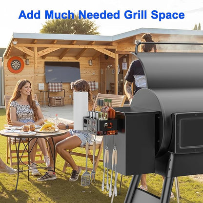 Storage Bin for Traeger Smoker Grill Caddy with Paper Towel Holder and Hooks and Anti-Scratch Pads, Traeger Accessories Compatible with Traeger, Pit Boss, Z-Grills, Grill Accessories for Outdoor Grill