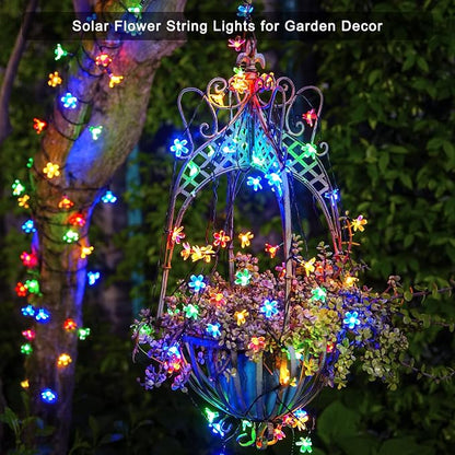 JMEXSUSS 2 Pack Solar String Lights Outdoor, Each 50LED, Flower, Multicolor | Outdoor Waterproof, 30.6ft, Cherry Blossoms, 8 Modes Christmas Lights for Garden Patio Yard Tree Party Decorations