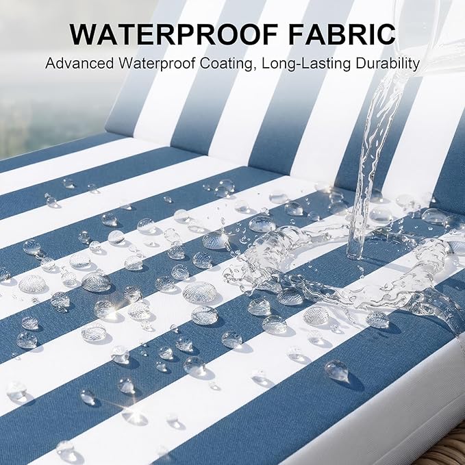 Crestlive Products Waterproof Outdoor Chaise Lounge Cushions Set of 2, Fade Resistant Patio Furniture Lounge Chair Cushion, 80" L x 23" W