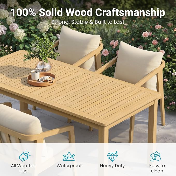 Wisteria Lane 6-Pieces Acacia Patio Table and Chairs Set for 6, Outdoor Dining Set with Umbrella Hole Table, Modern Patio Table Set with Cushion, Patio Furniture Set for Backyard Deck Garden Porch