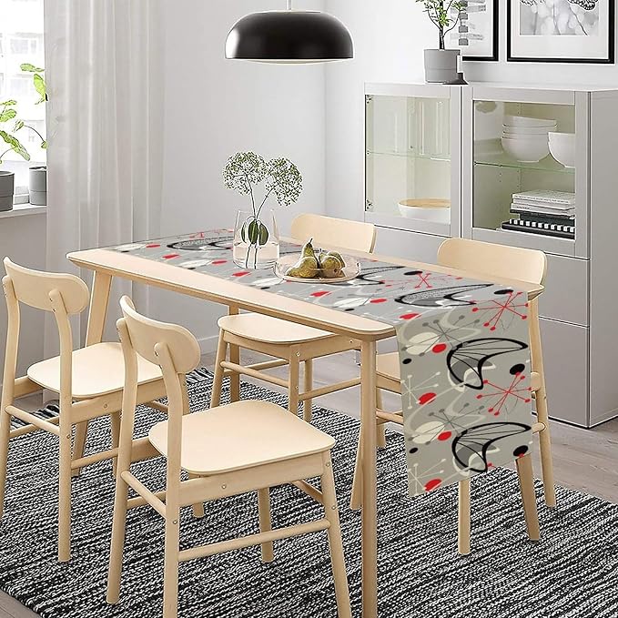 Mid Century Table Runner，Mid Century Modern 1950 Style Vintage Retro Atomic Style Print Table Runners for Party Kitchen Dining Banquet 13x120Inch