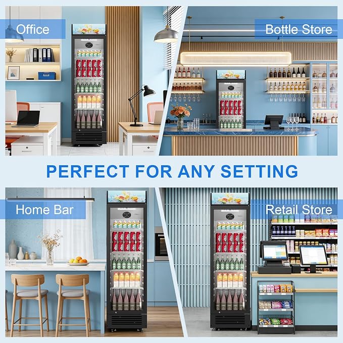Antarctic Star Beverage Refrigerator, 9 Cu. Ft.Commercial Outdoor Beverage Cooler, Glass Door Display Refrigerator with 4 Adjustable Shelves, Drink Fridge for Restaurants, Bars and Retail Stores