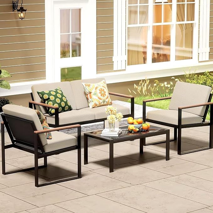 8Pcs Patio Cushion Covers, Outdoor Stretch Cushion Covers, Washable | Stretch Fit, Replacement, Washable and Reusable Furniture Protectors, Fits most patio furniture cushion covers, Cover Only