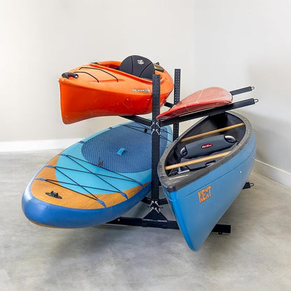 Teal Triangle Adjustable Freestanding Kayak Storage Rack, Holds 4 Kayaks | Outdoor Kayak Rack, Paddle Board Holder, Canoe Rack, Kayak Stand, Felt Padded Arms, Weather Resistant Steel