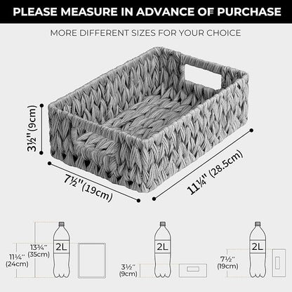GRANNY SAYS Wicker Baskets for Storage, Waterproof Storage Baskets, Odorless Wicker Basket with Handles, Decorative Storage Containers, Gray Basket for Pantry Storage, 2-Pack
