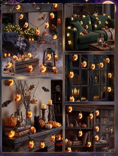 8.5Ft Halloween Owl String Lights Outdoor, 10LED Halloween Party Decoration | Plug-in, End-to-end Connectable, Waterproof & UL Listed, Hanging Animals Decor for Indoor Outdoor Patio Porch, Warm White