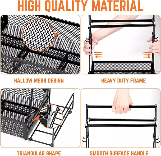 Grill caddy, BBQ Caddy Organizer with Paper Towel Holder, Black Metal Grill Accessory Rack, Kitchen Condiment Storage Basket with Utensil Holder