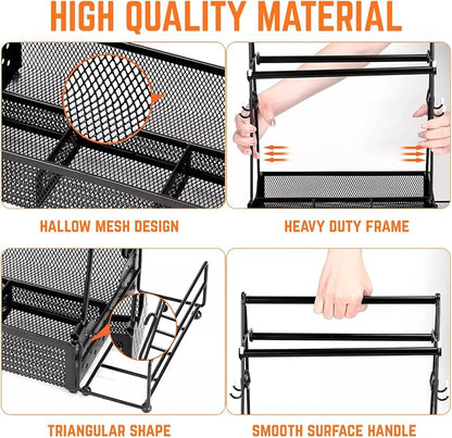 Grill caddy, BBQ Caddy Organizer with Paper Towel Holder, Black Metal Grill Accessory Rack, Kitchen Condiment Storage Basket with Utensil Holder