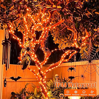 YEGUO Orange Solar Thanksgiving Lights Outdoor Waterproof, 4 Pack Each 33ft 100 LED Solar Fairy Lights, 8 Modes Solar String Lights