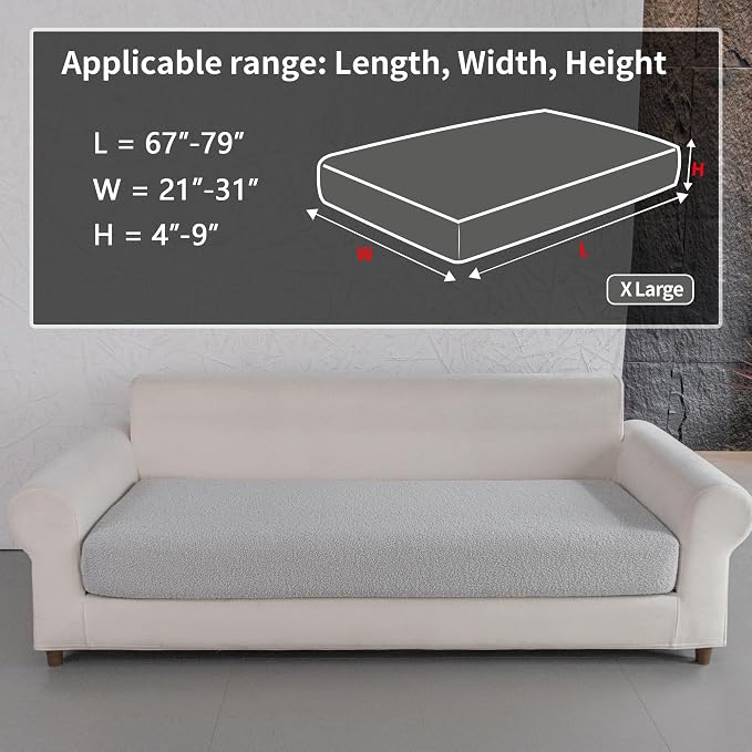 OHSIO Couch Cushion Covers for Sectional Sofa, Stretch Soft Sofa Slipcovers Washable Wear-Resistant Universal Furniture Protector for Living Room(1 Piece Oversized Cover, Light Gray)