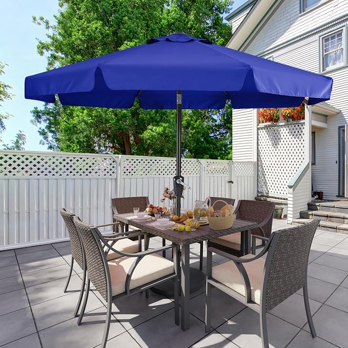 MASTERCANOPY 10ft Patio Umbrella with Valance, Crank & Tilt, Blue | 8 ribs, UV/fade-resist, waterproof, vent, for garden/deck/yard/pool