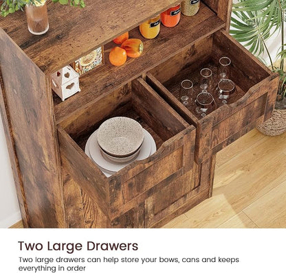Iwell Storage Cabinet with 2 Drawers & Adjustable Shelves, Cupboard, Floor Cabinet for Living Room, Home Office, Rustic Brown