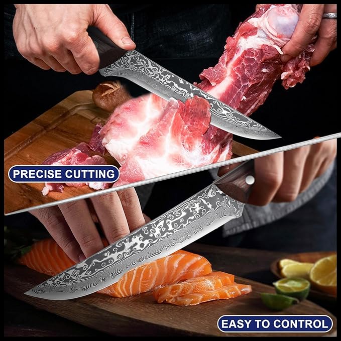 PURPLEBIRD Japanese Chef Knife Set of 3, Razor Sharp Kitchen Knife Set, Japanese Full Tang Meat Knives with Wood Handle for Trimming and Carving Poultry Chicken, Ideal Gifts for Men