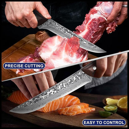 PURPLEBIRD Japanese Chef Knife Set of 3, Razor Sharp Kitchen Knife Set, Japanese Full Tang Meat Knives with Wood Handle for Trimming and Carving Poultry Chicken, Ideal Gifts for Men
