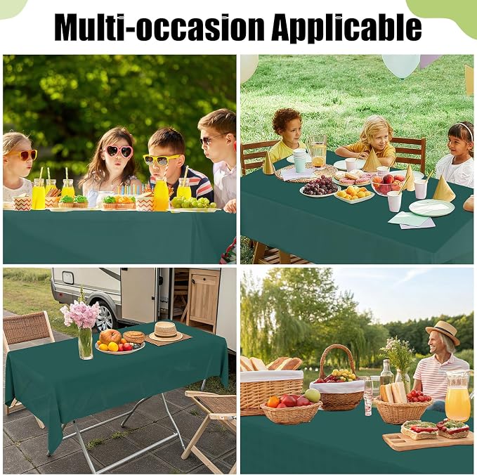 Smiry Disposable Table Cloth 3 Pack, 84 Inch Round Waterproof Plastic Tablecloth, Decorative Round Table Covers for Party, Birthday, Picnic, Christmas Green