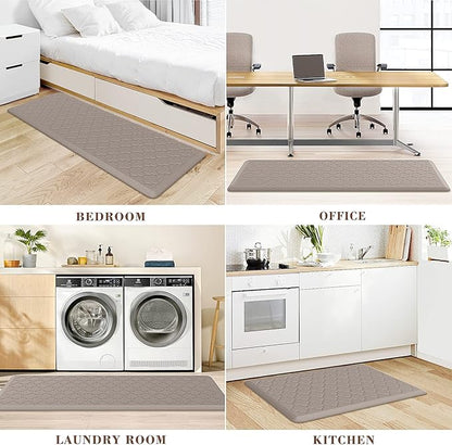 Kitchen Mat [2 PCS] Cushioned Anti-Fatigue Floor Mat Water Resistant Non-Skid Ergonomic Comfort Foam Rugs Standing Mat for Kitchen Floor Office Sink Laundry(Khaki)
