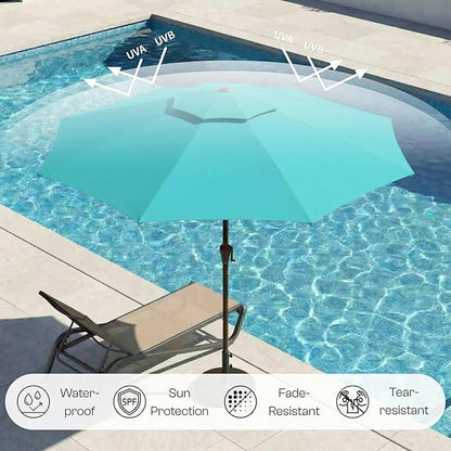 Outdoor Patio Umbrella, 2 Tiers Market Table Umbrella with 8 Sturdy Ribs, Push Button Tilt and Crank, UPF50+ UV Protection for Deck, Pool, Garden and Backyard
