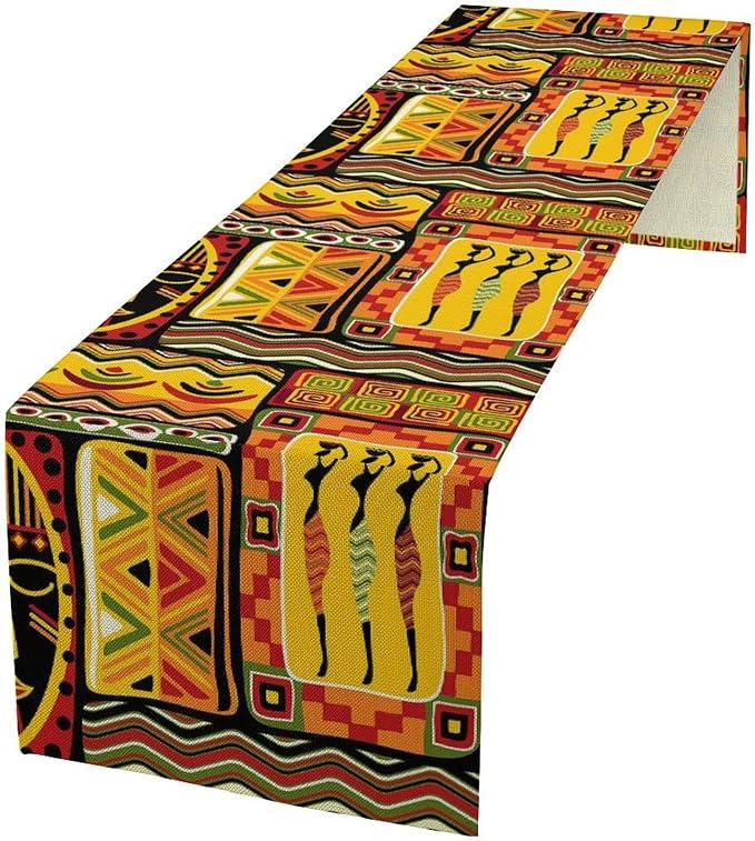 African Totems Table Runner African American Kwanzaa Black History Month Juneteenth Decorations and Supplies Retro Aesthetic Art Table Decor Table Top Dining Wedding Party 13x108 Inch