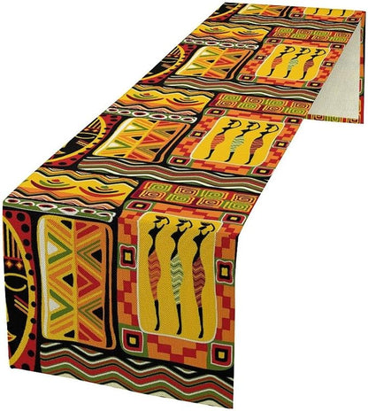 African Totems Table Runner African American Kwanzaa Black History Month Juneteenth Decorations and Supplies Retro Aesthetic Art Table Decor Table Top Dining Wedding Party 13x108 Inch