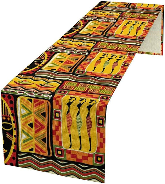 African Totems Table Runner African American Kwanzaa Black History Month Juneteenth Decorations and Supplies Retro Aesthetic Art Table Decor Table Top Dining Wedding Party 13x120 Inch
