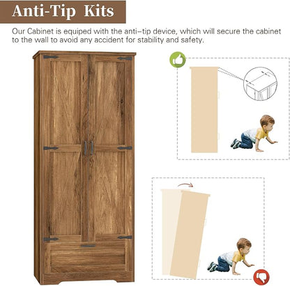 Shintenchi Kitchen Pantry Cabinet, Freestanding Farmhouse Storage Cabinet with 4 Shelves and 1 Drawer, Tall Cupboard for Kitchen, Living Room, Dining Room and Bathroom, Rustic Brown