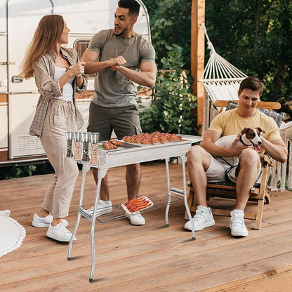Karl home Portable Charcoal Grill, 39 x 12x 28" Foldable Barbecue Grill, Stainless Steel BBQ Grill for Cooking Outdoor Camping Garden Beach Party Hiking Picnic(Large)