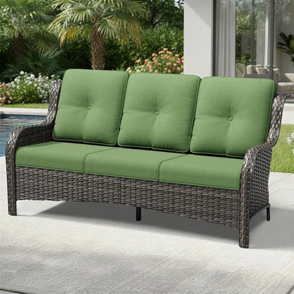 Joyside Outdoor Patio Couch, 3 Seater Outdoor Wicker Sofa with High Back, Deep Seating, Wide Armrest, Thickened Cushions, Patio Sofa for Deck, Porch Use