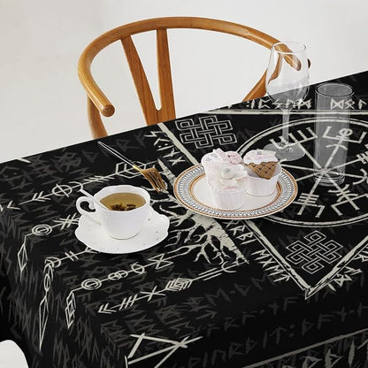 Vintage Viking Pattern Tablecloth, Gothic Helm of Terror Scandinavian Viking Seasonal Table Cloth Waterproof Wipeable Table Cover for Picnic Holiday Party Kitchen Dining 55x55