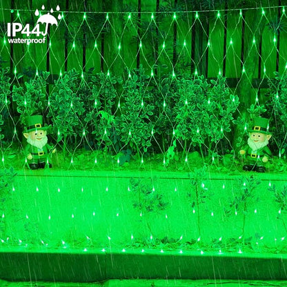 QITONG Green Net Lights Outdoor Mesh Lights, 360 LED 12ft x 5ft Christmas Net Light with 8 Modes, Clear Wire Bush Light Plug in